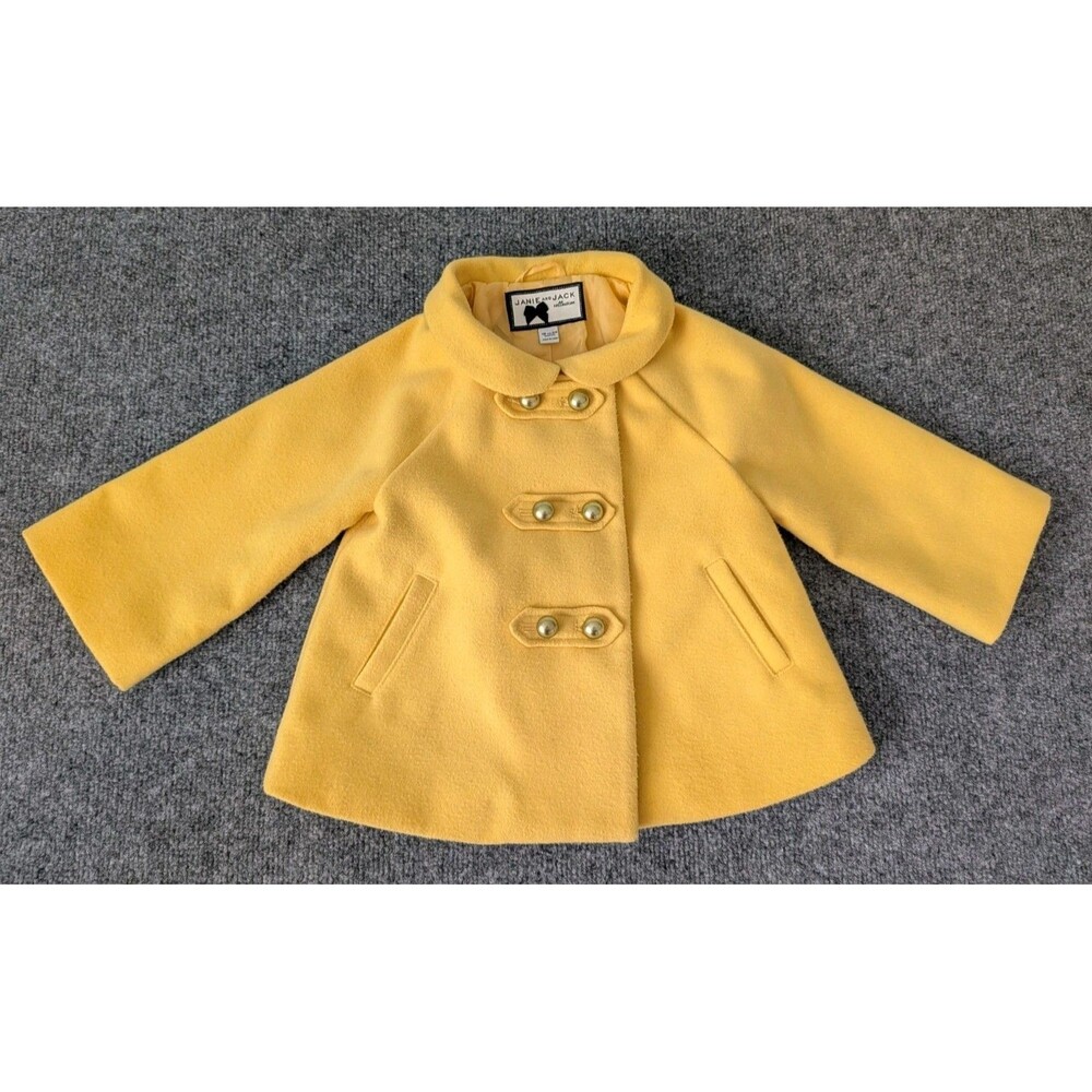 Janie and Jack Girls Yellow Pea Coat Sz 18-24 Months Button Lined Toddler